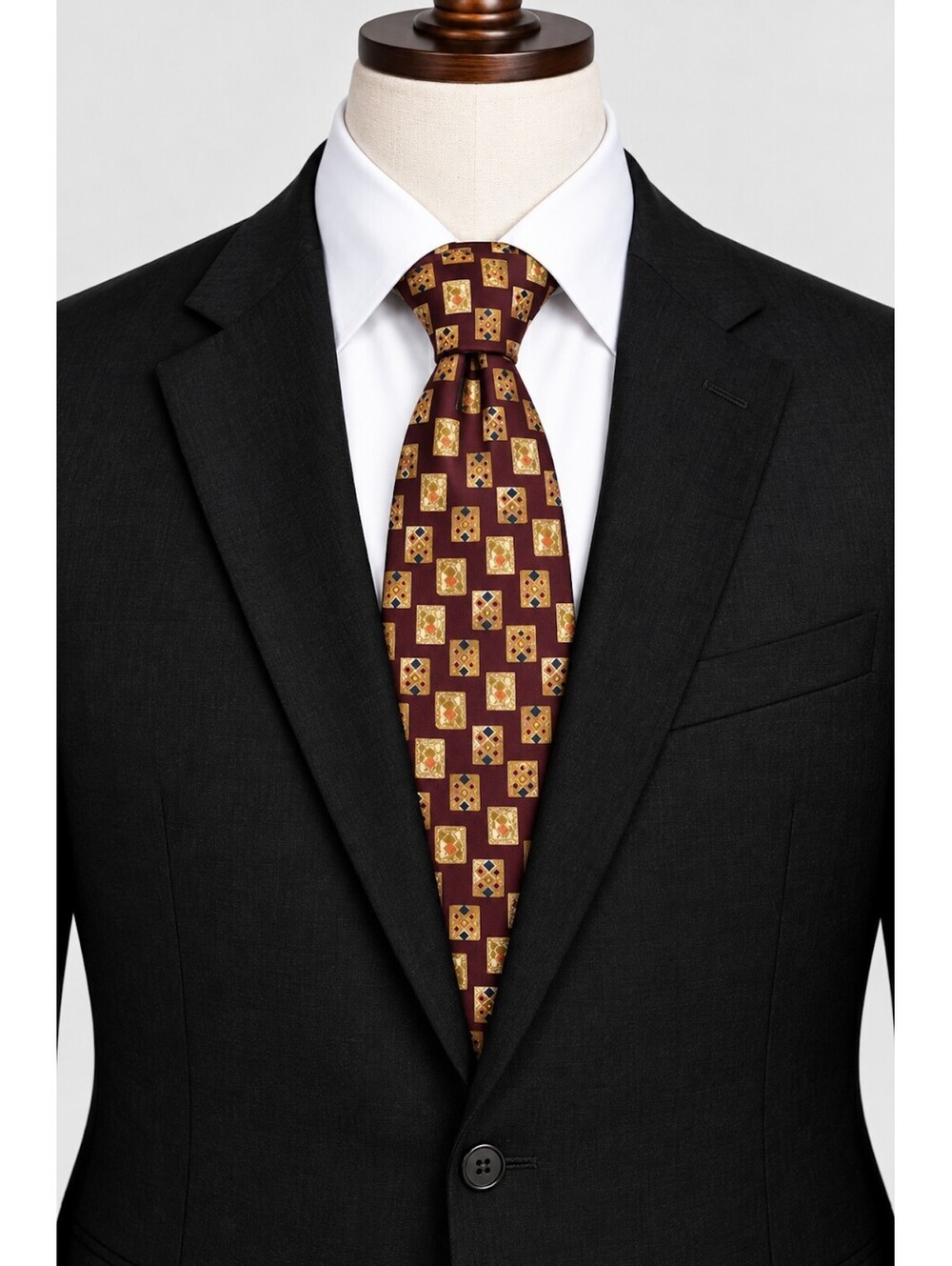NWT Joseph Abboud 100% Silk Burgundy Geometric Tie Made USA Italian Fabric